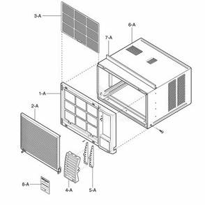 Cabinet And Front Grille Assembly Diagram and Parts List for 580 AWYCSRU LG Air Conditioner