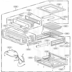 Drawer Parts Diagram and Parts List for 66993 CS6ESEA LG Wall Oven
