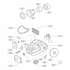 Base Assembly, Body Diagram and Parts List for 23295 ANBESRS LG Canister Vacuum