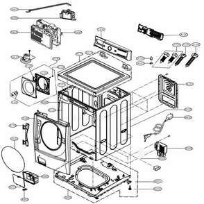 Cabinet And Control Panel Assembly Diagram and Parts List for 41683 ASTESEU LG Washer