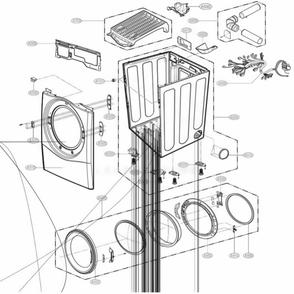 Cabinet And Door Assembly Diagram and Parts List for DLEX5955W ABWEEUS LG Dryer