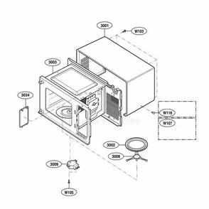Oven Cavity Parts Diagram and Parts List for 62253 KSBESEA LG Range
