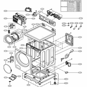 Cabinet And Control Panel Assembly Diagram and Parts List for WM2050CW ABWEEUS LG Washer