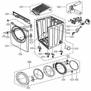 Cabinet And Door Assembly Diagram and Parts List for DLG5988BM ABEEUS LG Dryer