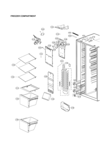 Freezer Compartment Parts Diagram and Parts List for LSXS26466D 00 LG Refrigerator