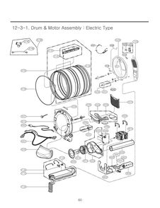 Drum And Motor Assembly Diagram and Parts List for RV1044AS ABWESEU LG Dryer