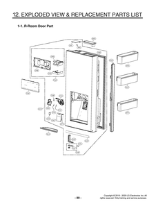 R-Room Door Part 1 Diagram and Parts List for GR-X30FGNGM AGRCNA0 LG Refrigerator