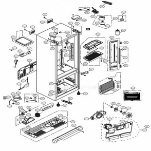 Case Parts Diagram and Parts List for LFX25974SB AWBCNA5 LG Refrigerator