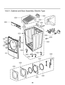 Cabinet And Door Assembly Diagram and Parts List for RV13B5AS ABWESEU LG Dryer