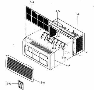 Cabinet/front Grille Assy Diagram and Parts List for 58074055400  Kenmore Air Conditioner