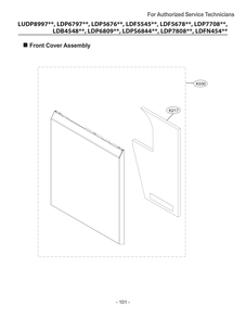 Front Cover Assembly Diagram and Parts List for DUA513FD ABDESNA LG Dishwasher