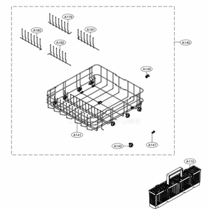 Lower Rack Assembly Diagram and Parts List for LDF5678BD ABDEEUS LG Dishwasher