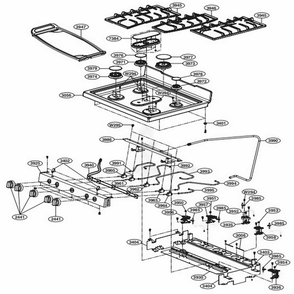 Cooktop Parts Diagram and Parts List for 76033 FSTESEA LG Range