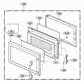 Door Parts Diagram and Parts List for 62643 ASBESEA LG Microwave