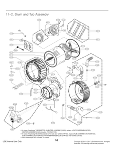 Drum And Tub Assembly Diagram and Parts List for WM8980HVA ASSEEUS LG Washer