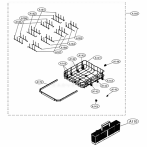 Lower Rack Assembly Diagram and Parts List for LDT7808ST ASTESNA LG Dishwasher