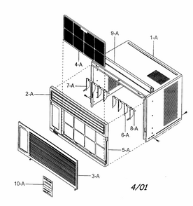Cabinet Parts Diagram and Parts List for 58071056100  Kenmore Air Conditioner