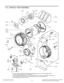 Drum And Tub Assembly Diagram and Parts List for FH3C8CDYK3 ABWEEUS LG Washer