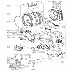 Drum And Motor Assembly: Gas Type Diagram and Parts List for 91028 APBESEU LG Dryer