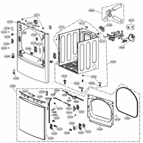 Cabinet And Door Assembly Diagram and Parts List for DLEX7700KE ABSEEUS LG Dryer