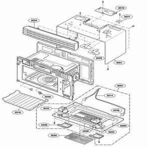 Oven Cavity Parts Diagram and Parts List for 85130 AWHESEC LG Microwave