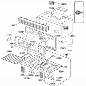 Oven Cavity Parts Diagram and Parts List for 62644 ABSESEA LG Range