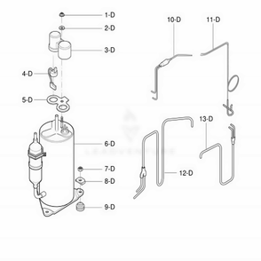 Compressor Parts Diagram and Parts List for 580 AWYBSRU LG Air Conditioner