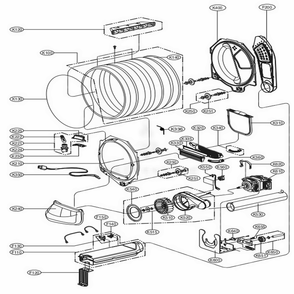 Drum And Motor Assembly Diagram and Parts List for DLE1001F ASFEEUS LG Dryer