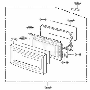 Door Parts Diagram and Parts List for JE1340BC ABKEGEU LG Microwave