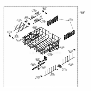Upper Rack Assembly Diagram and Parts List for ADFD5448AT ASTESNA LG Dishwasher