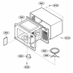 Oven Cavity Parts Diagram and Parts List for 65052 CW1ESEA LG Wall Oven