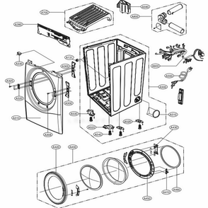 Cabinet And Door Assembly Gas Type Diagram and Parts List for DLGX3571V ASSEEUS LG Dryer