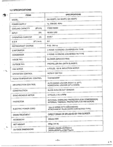 Specifications Diagram and Parts List for 58280  LG Air Conditioner