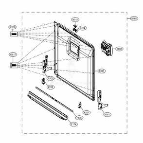 Door Liner Assembly Diagram and Parts List for ADFD5448AT ASTESNA LG Dishwasher