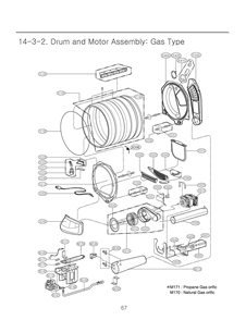 Drum And Motor Assembly Diagram and Parts List for RN1380AS8N ABWEEUS LG Dryer