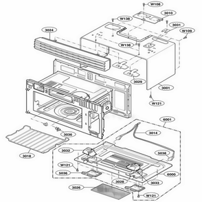 Oven Cavity Parts Diagram and Parts List for 85143 ASTESEC LG Microwave