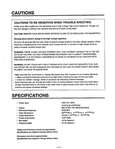 Cautions/specifications Diagram and Parts List for MA-1164M  LG Microwave