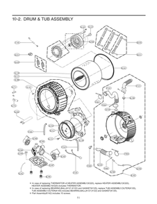 Drum And Tub Assembly Diagram and Parts List for FH4G2CDYV3 ABWEVUS LG Washer