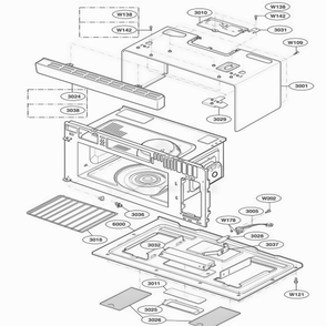 Oven Cavity Parts Diagram and Parts List for LMV2053SW AW1ELGA LG Microwave