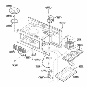 Interior Parts 1 Diagram and Parts List for 62643 ASBESEA LG Microwave