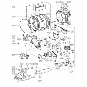 Drum And Motor Assembly Diagram and Parts List for 92199 ASRESEU LG Dryer