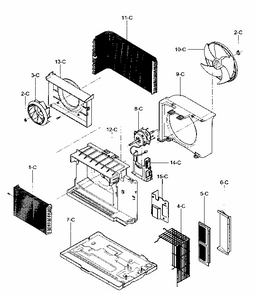 Air Handling Diagram and Parts List for 58076105600  Kenmore Air Conditioner