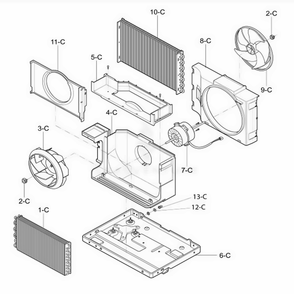 Air Handling And Cycle Parts Diagram and Parts List for 580 AWYASRK LG Air Conditioner