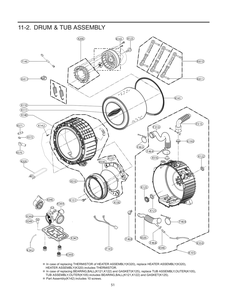 Drum And Tub Assembly Diagram and Parts List for FH4G2CDYV6 ASSEVUS LG Washer