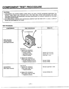 Component Test Procedure Diagram and Parts List for MA-1171S  LG Microwave