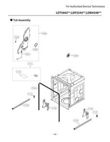 Tub Assembly Diagram and Parts List for DUA414TD ABDEEUS LG Dishwasher