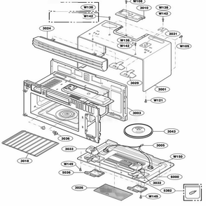 Oven Cavity Parts Diagram and Parts List for 64662 AW1ESEA LG Range