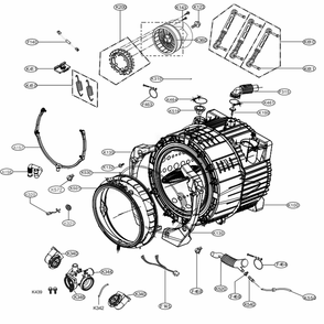 Drum And Tub Assembly Diagram and Parts List for 41462 ABWEUEU LG Washer