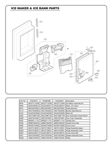 Ice Maker And Ice Bin Parts Diagram and Parts List for GC-L258VQXD AWBCSE2 LG Refrigerator