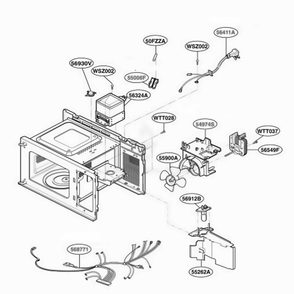 Interior Parts 1 Diagram and Parts List for MA795W01 CW5EGSE LG Microwave